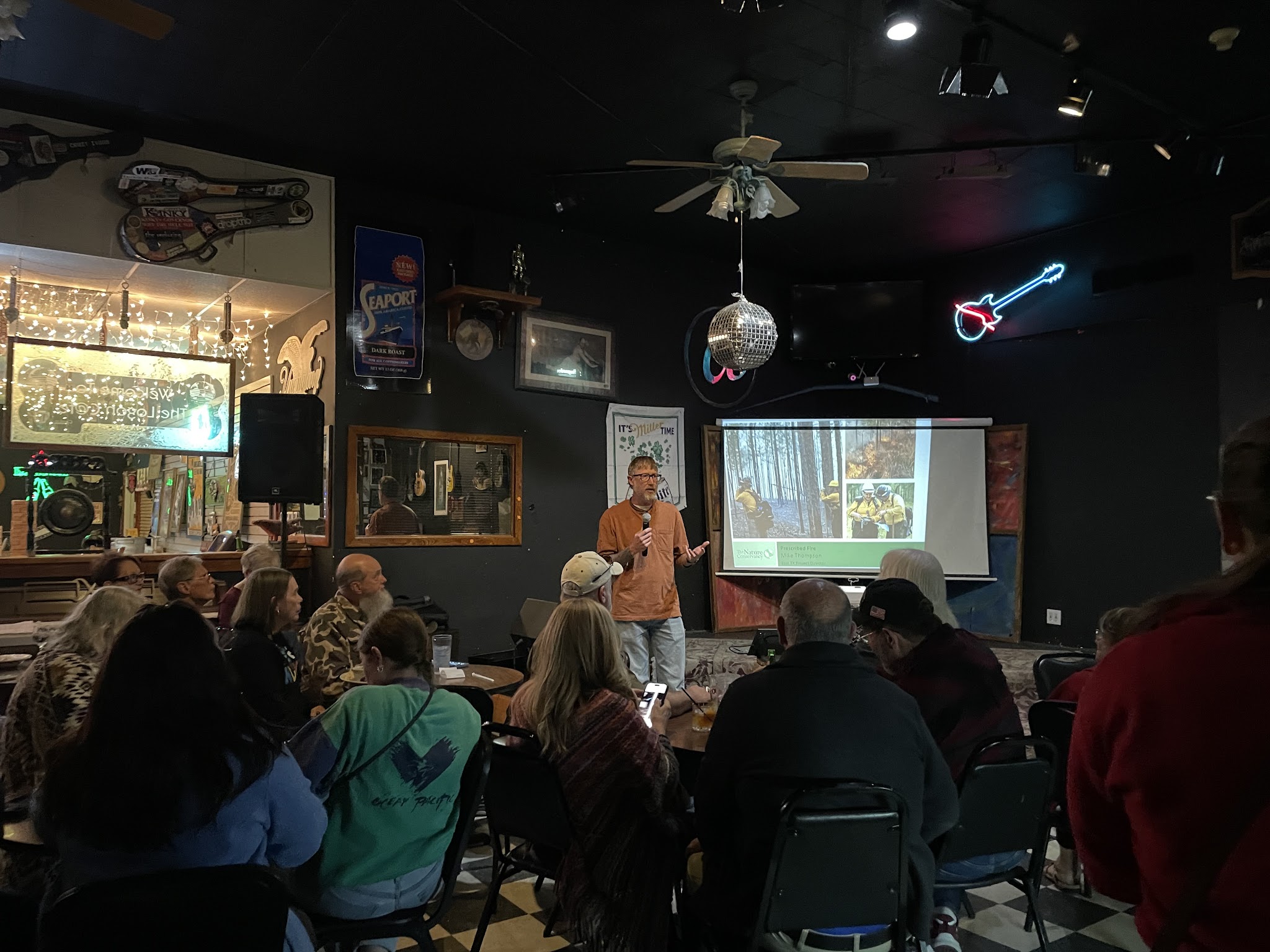 Community members attending a Science Cafe presentation